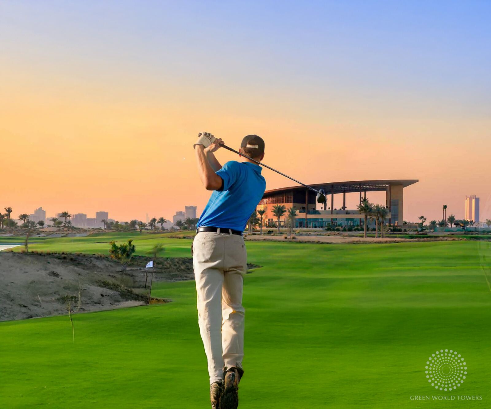 Golfer teeing off on the championship course