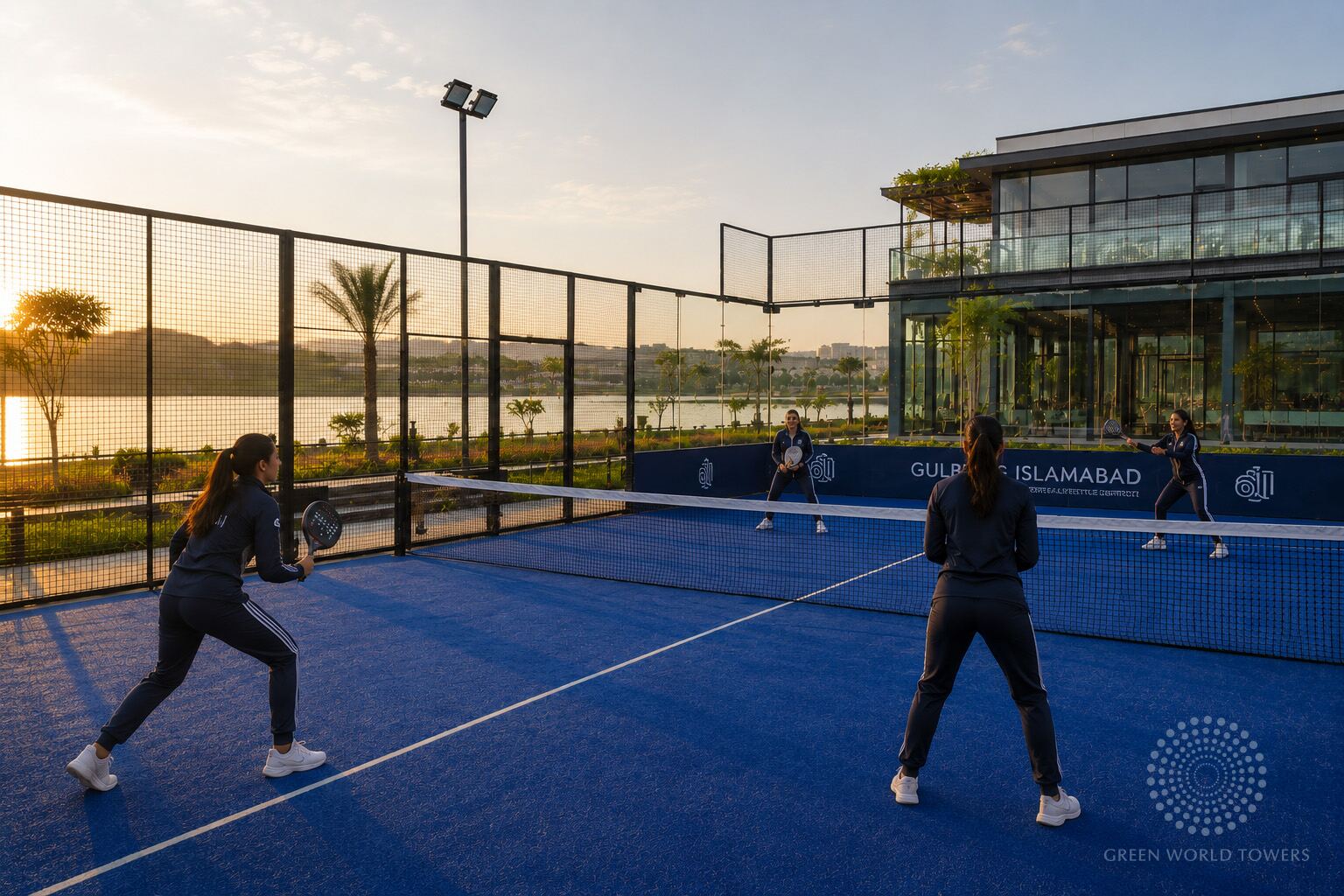 Players on an outdoor padel court