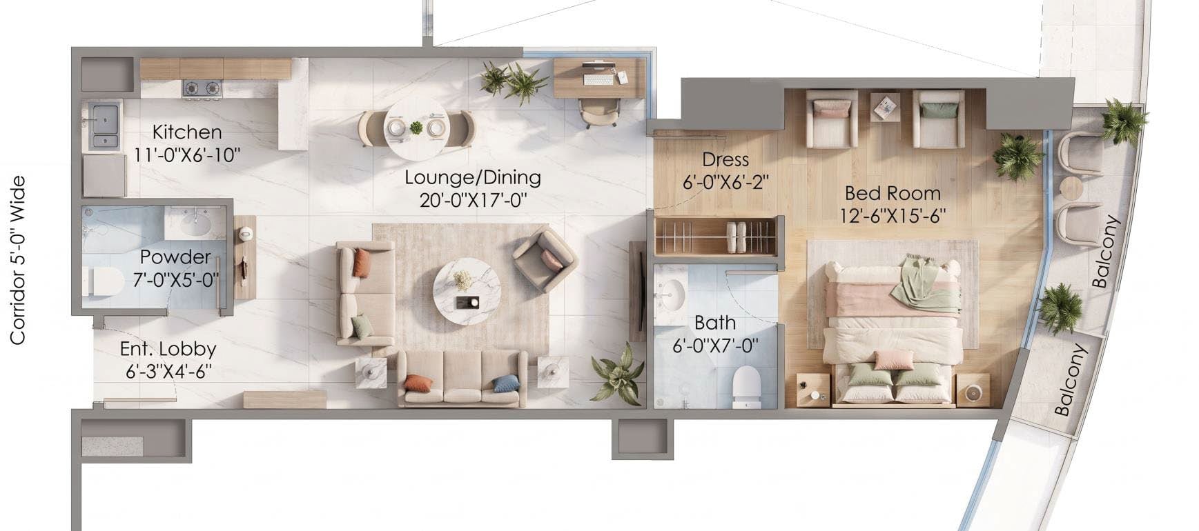 Floor plan: 1 Bed Deluxe · Type A, 1,012 sq ft